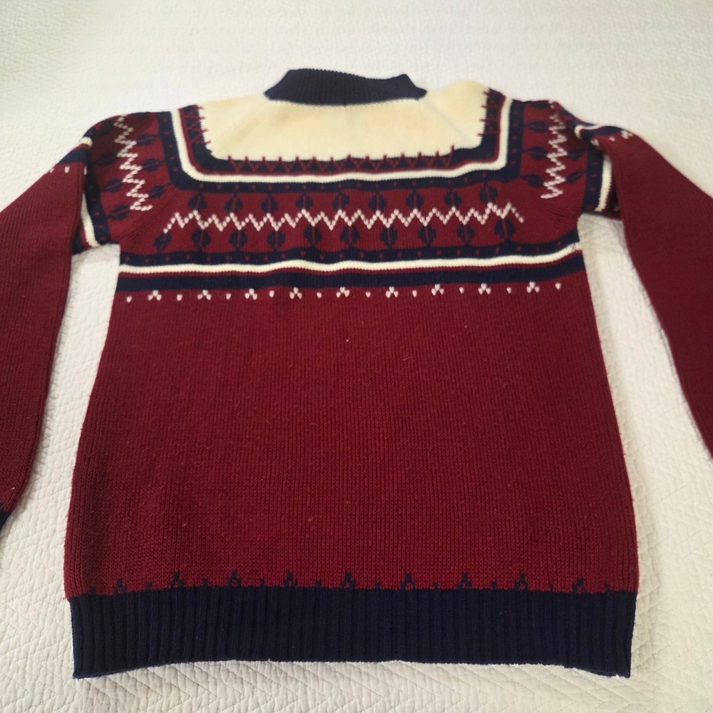 Vintage JCPenney Mens Tall Large Fair Isle Sweater Burgundy Nordic Knit Acrylic